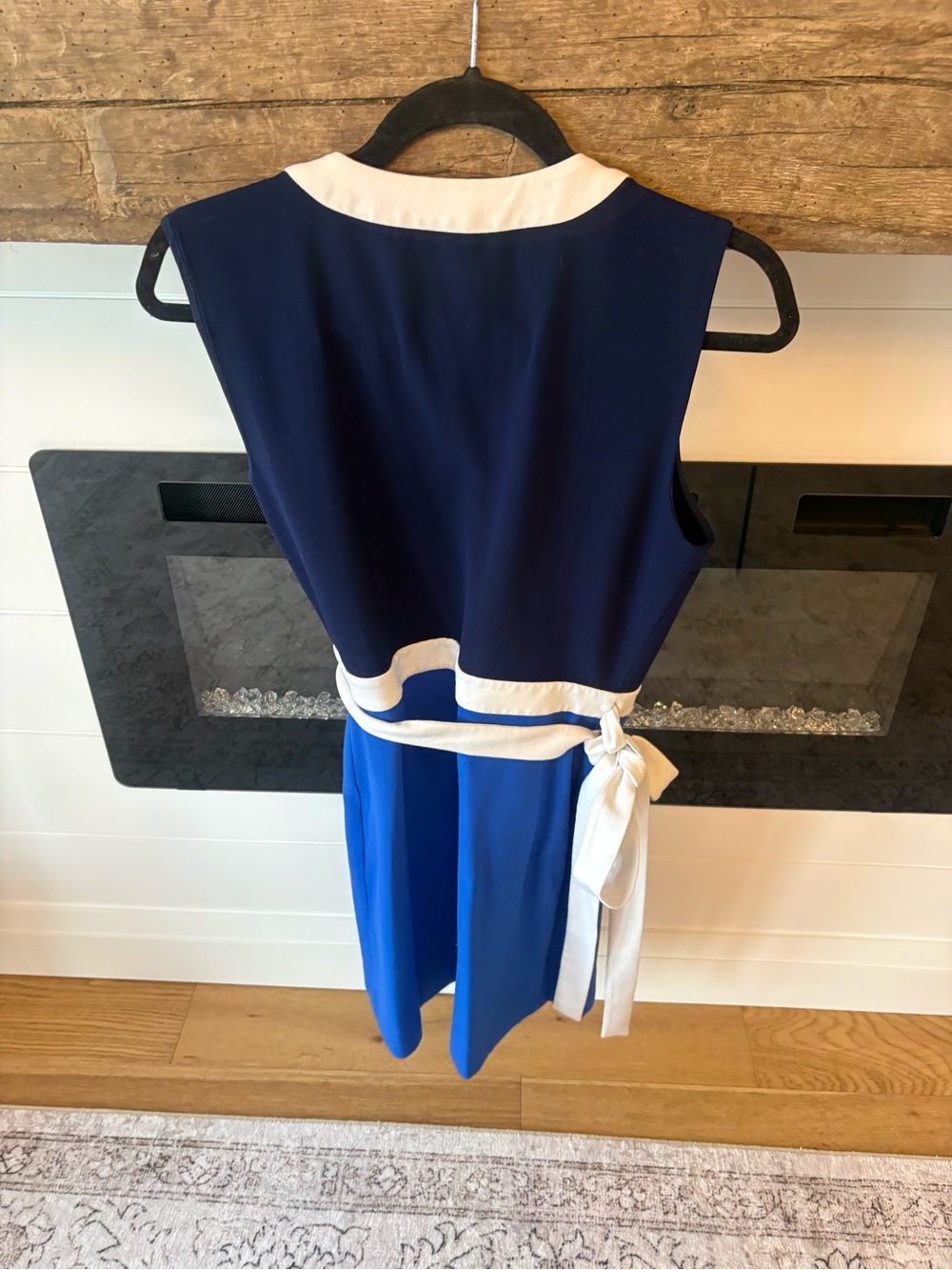 Diane von Furstenberg DVF Colorblock Faux Wrap Dress Blue Navy Ivory Size 10 - Picture 4 of 8